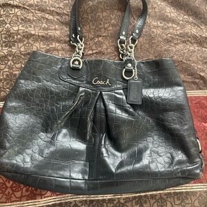 Coach Croc-Embossed Black Leather Tote